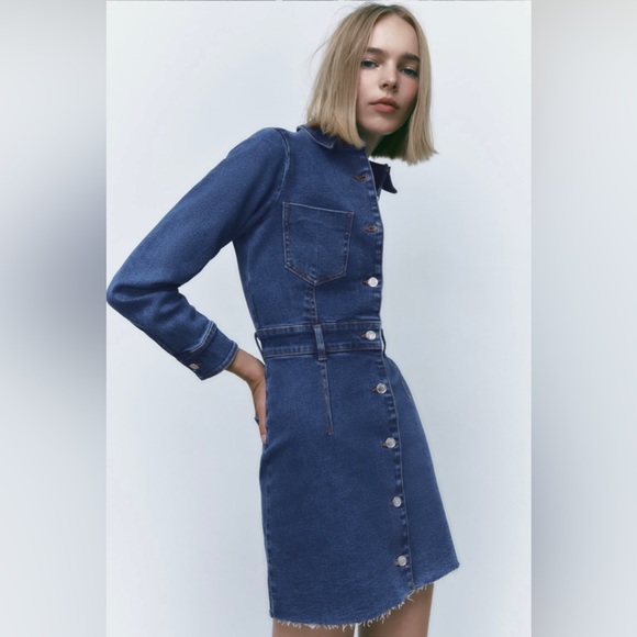 SOLD:ZARA DENIM SHIRT DRESS. NWT - Picture 6 of 9